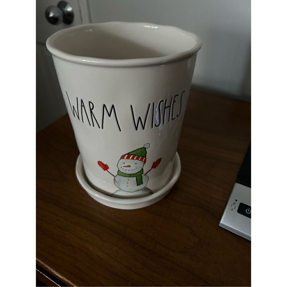 Rae Dunn Winter Holiday Snowman Large Planter Farmhouse White